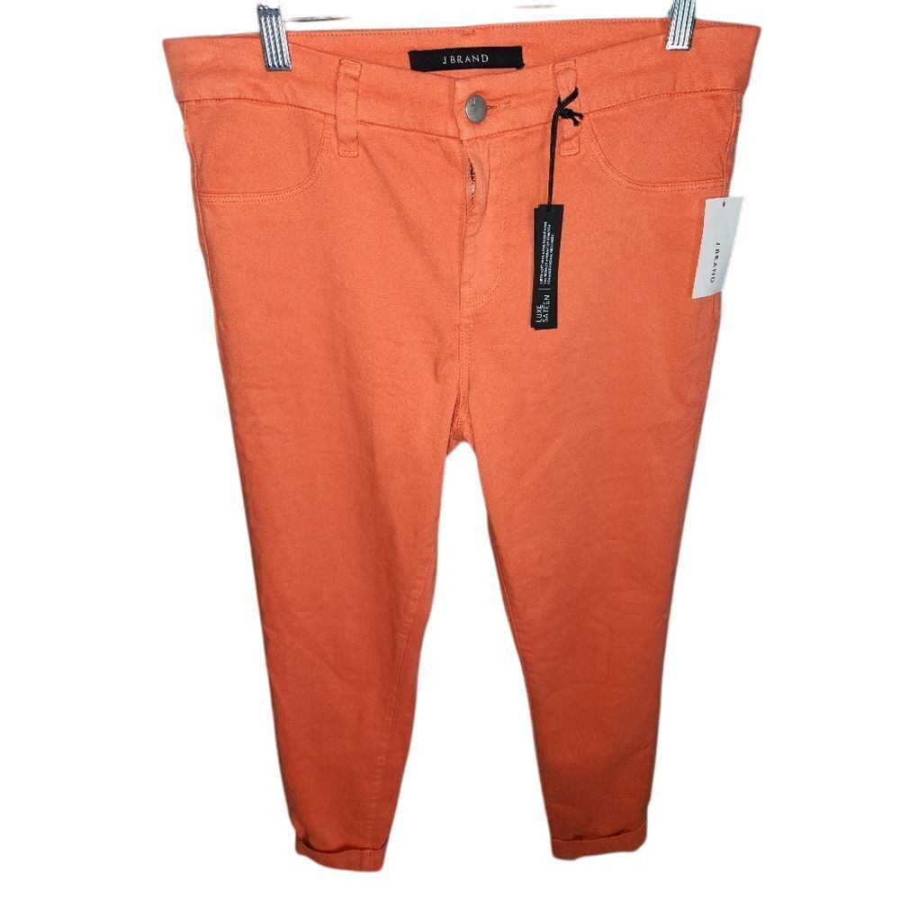 J Brand Luxe Sateen Orange Mid-Rise Skinny Crop Pants NWT